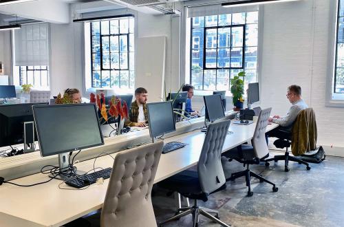 Up to 32 desks available in spacious, light, and bright workplace, with a large outside terrace